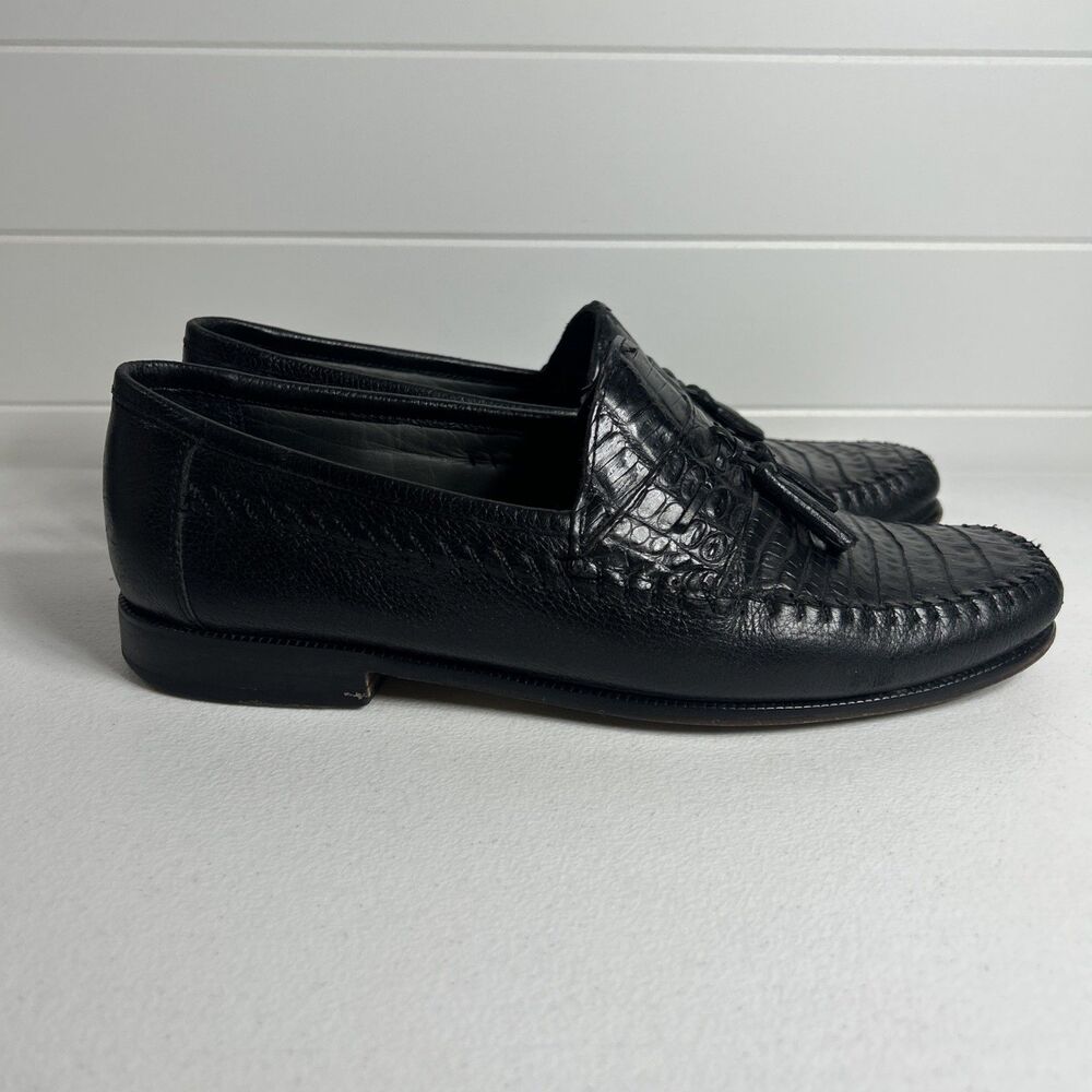 Florsheim Mens Shoes Size 8.5 EEE Black Geniune Caiman Alligator Tassel Loafers